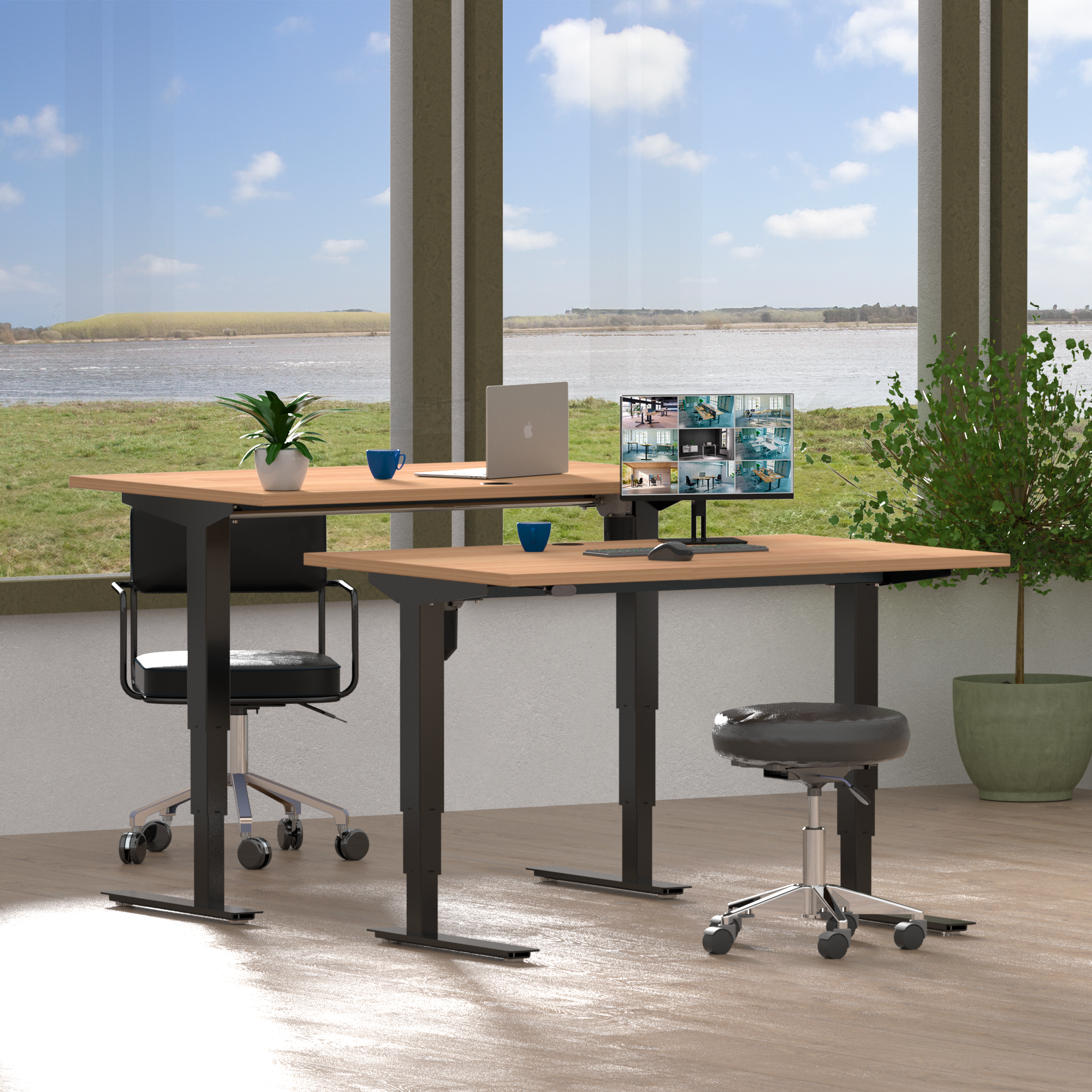 Electric Adjustable Desk | 120x60 cm | Beech with black frame